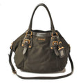 Prada Shoulder Bag Logo Embroidery Nylon Dark Khaki With Strap