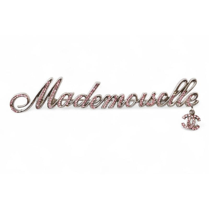 Chanel Brooch Pin Mademoiselle Logo Rhinestone Coco Silver Rose 02 — view 2