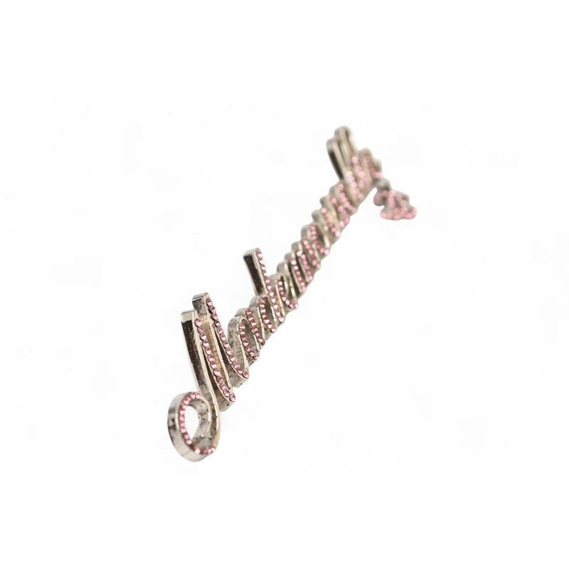 Chanel Brooch Pin Mademoiselle Logo Rhinestone Coco Silver Rose 02 — view 3