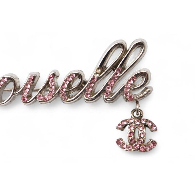 Chanel Brooch Pin Mademoiselle Logo Rhinestone Coco Silver Rose 02 — view 4
