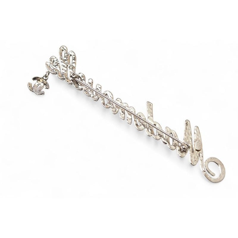 Chanel Brooch Pin Mademoiselle Logo Rhinestone Coco Silver Rose 02 — view 5