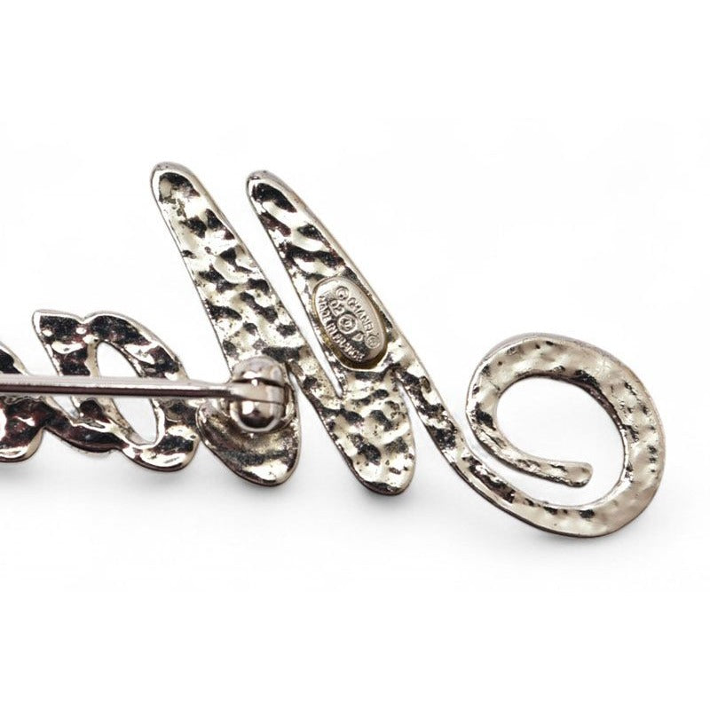 Chanel Brooch Pin Mademoiselle Logo Rhinestone Coco Silver Rose 02 — view 6