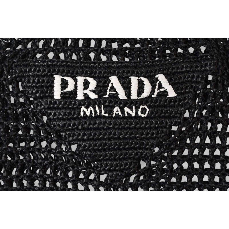 Prada Tote Bag Logo Raffia Cago Black White 1 Bg393 — view 4