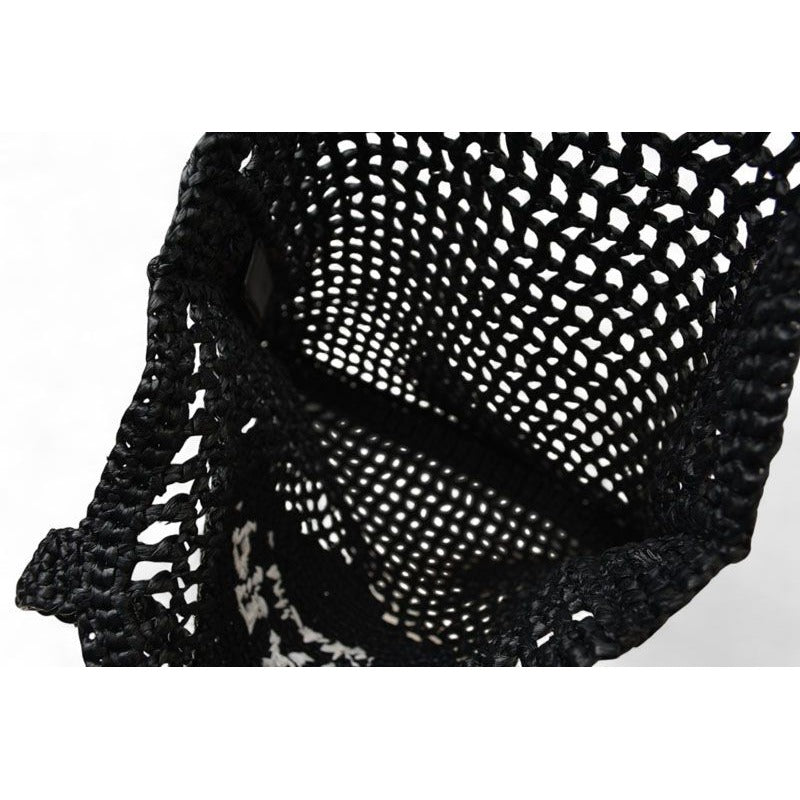 Prada Tote Bag Logo Raffia Cago Black White 1 Bg393 — view 8
