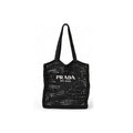 Prada Tote Bag Logo Raffia Cago Black White 1 Bg393