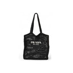 Prada Tote Bag Logo Raffia Cago Black White 1 Bg393