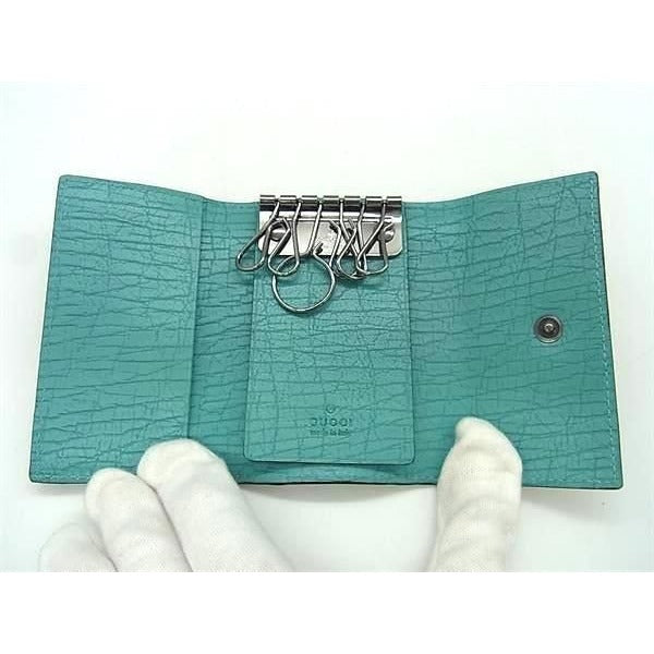 Gucci Key Case GG Supreme Beige Blue Leather Silver Holder — view 3