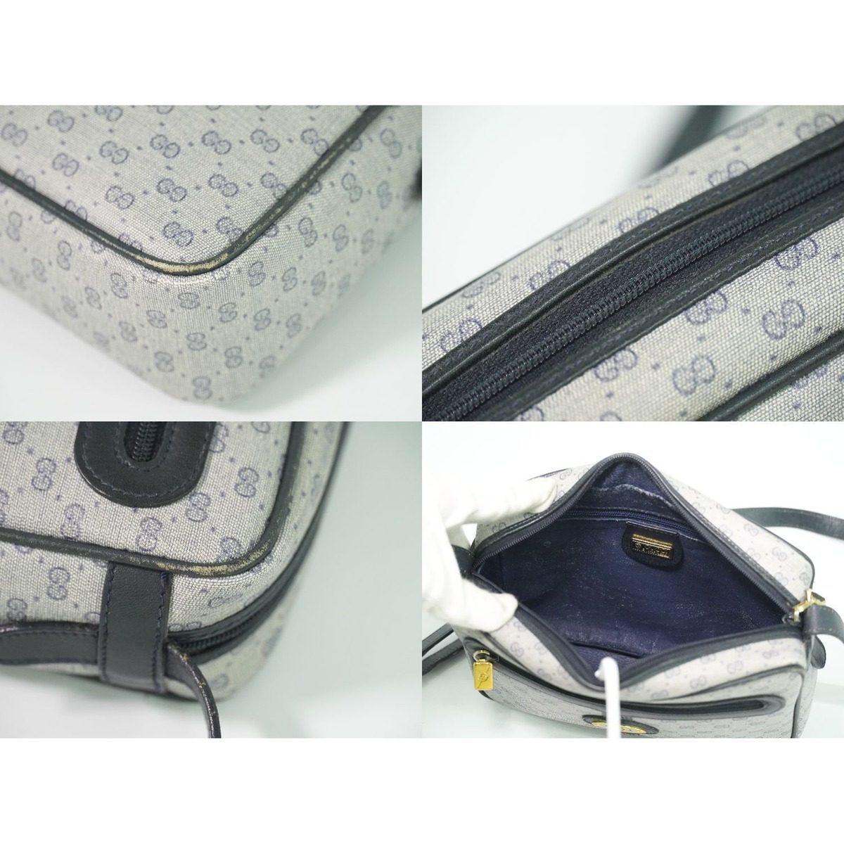 Gucci Vintage Micro GG Shoulder Bag Pochette Gray Navy — view 8