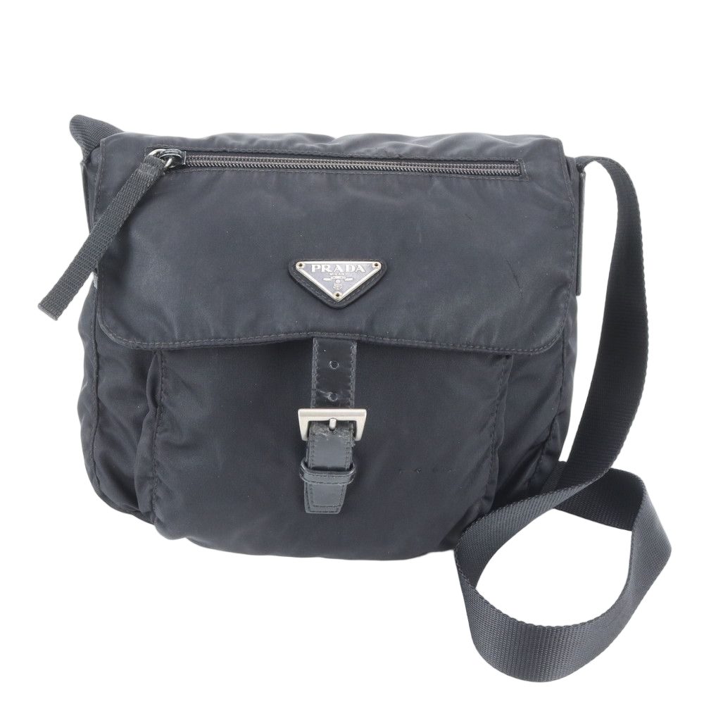 Prada Tessuto Nylon Triangle Logo Leather Shoulder Bag Crossbody Messenger
