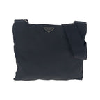 Prada Tessuto Triangle Logo Plate Black Silver Hardware Nylon Shoulder Bag