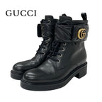 Gucci Double G Boots Short Shoes Leather Black Gold Quilted GG Marmont