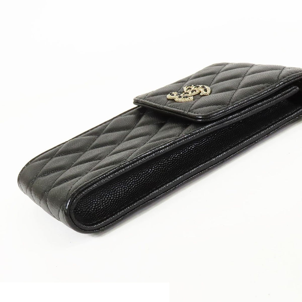 Chanel Shoulder Pouch Airpods Case Black Gold Caviar Leather — view 7