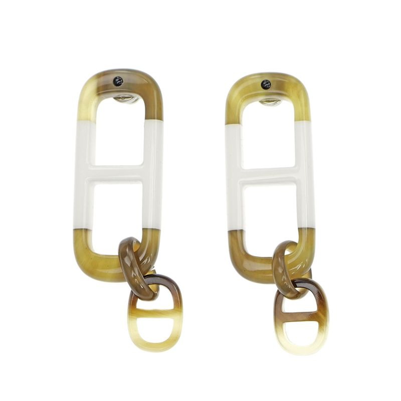 Hermes Earrings Amar Buffalo Horn White Brown Silver Hardware Accessorie