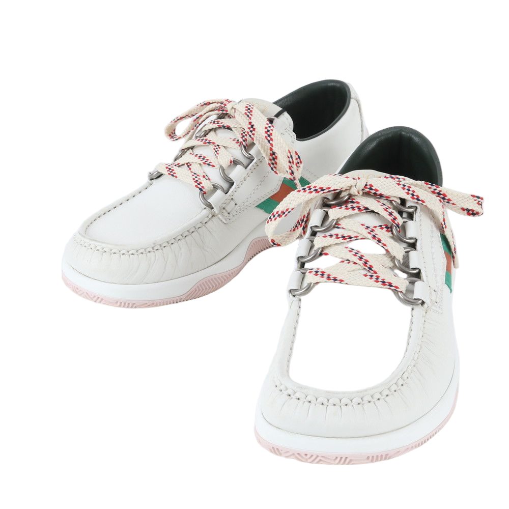 Gucci Agrad Web Stripe 7 Leather Sneakers Low Cut Lace Up Shoes