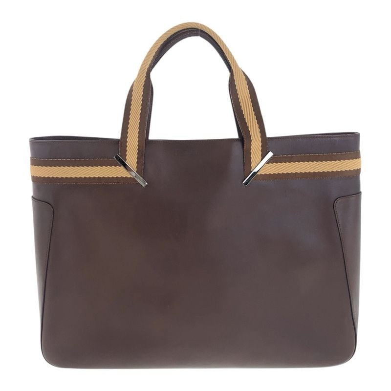 Gucci Sherry Line Brown Beige Silver Hardware Leather Tote Bag Handbag