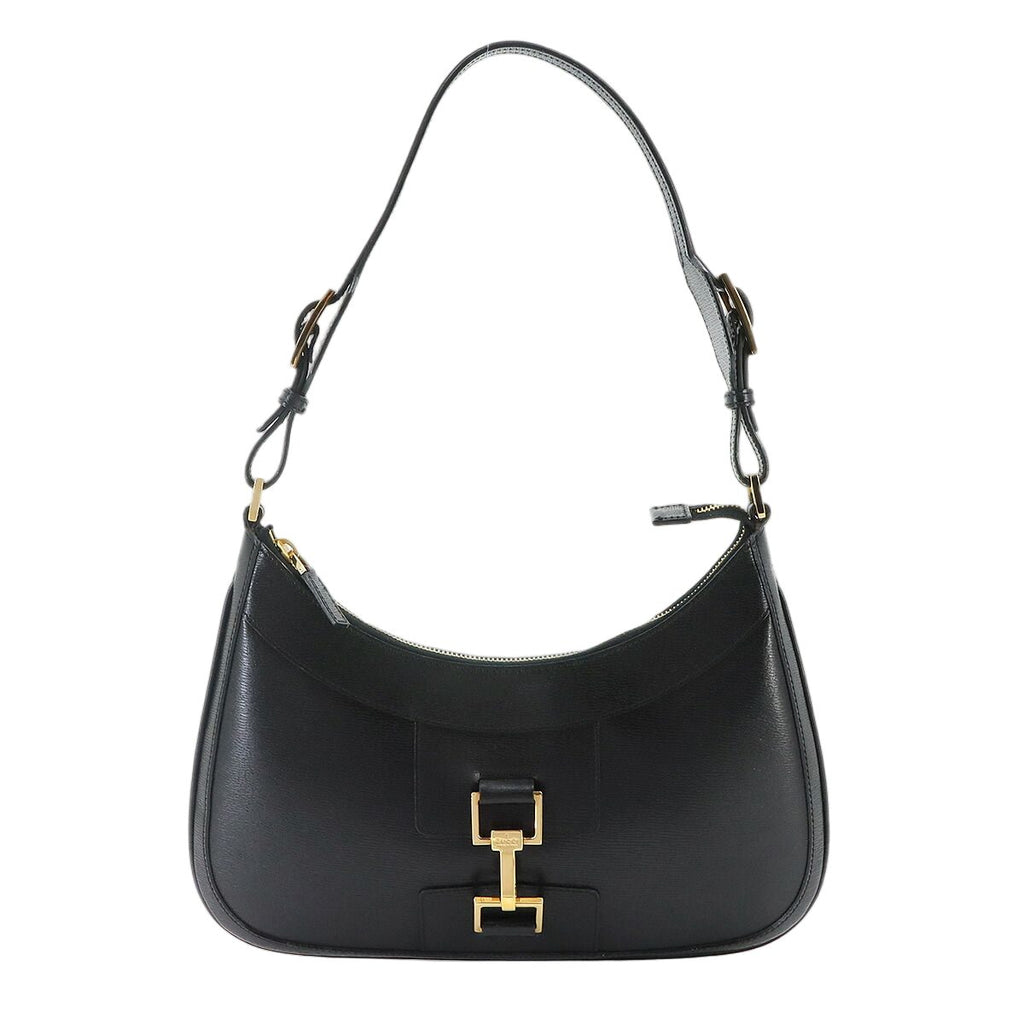 Gucci Shoulder Bag Leather Black Gold