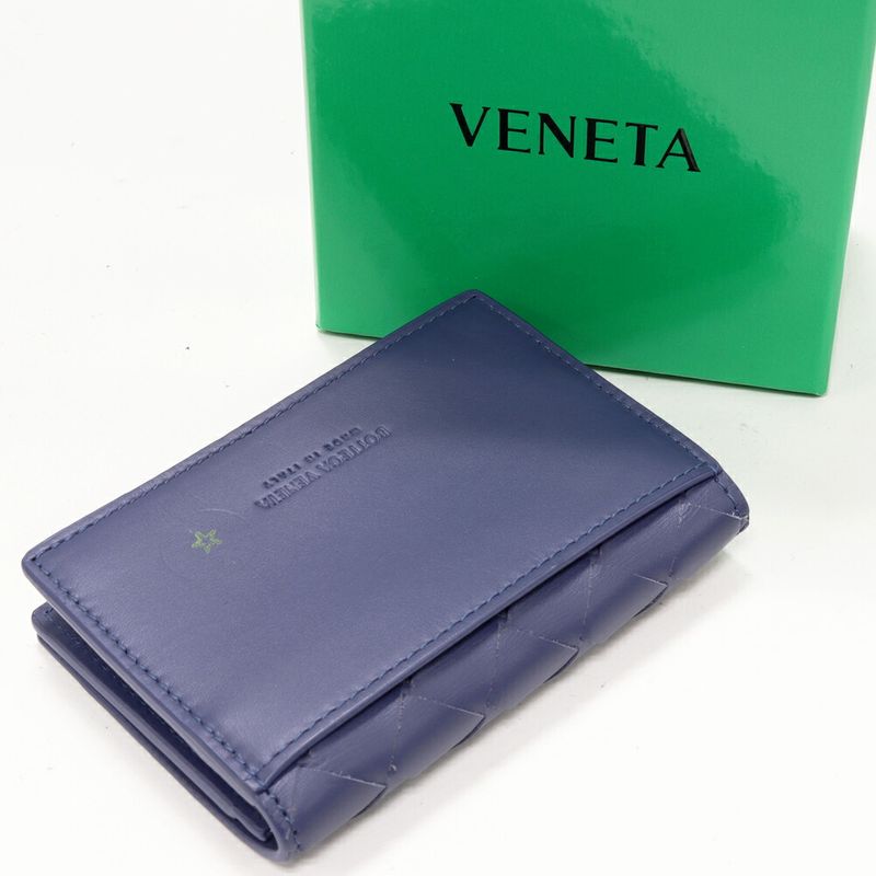 Bottega Veneta Business Card Holder With Depth Intrecciato Calf Blue Outlet — view 4