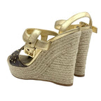 Louis Vuitton Starboard Line Monogram Sandals Shoes Leather Gold Brown Wedge — view 4