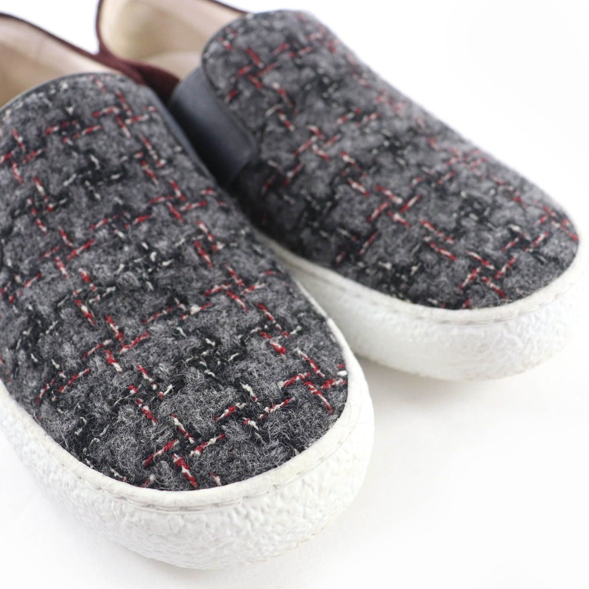 Chanel 16 B Back Coco Mark Tweed Suede Leather Sneakers Slip-on Gray 36 — view 3