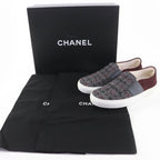 Chanel 16 B Back Coco Mark Tweed Suede Leather Sneakers Slip-on Gray 36