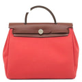 Hermes 2-Way Bag Herbag Zip PM 31 Toile Officier Vache Hunter Rose Texas Silver