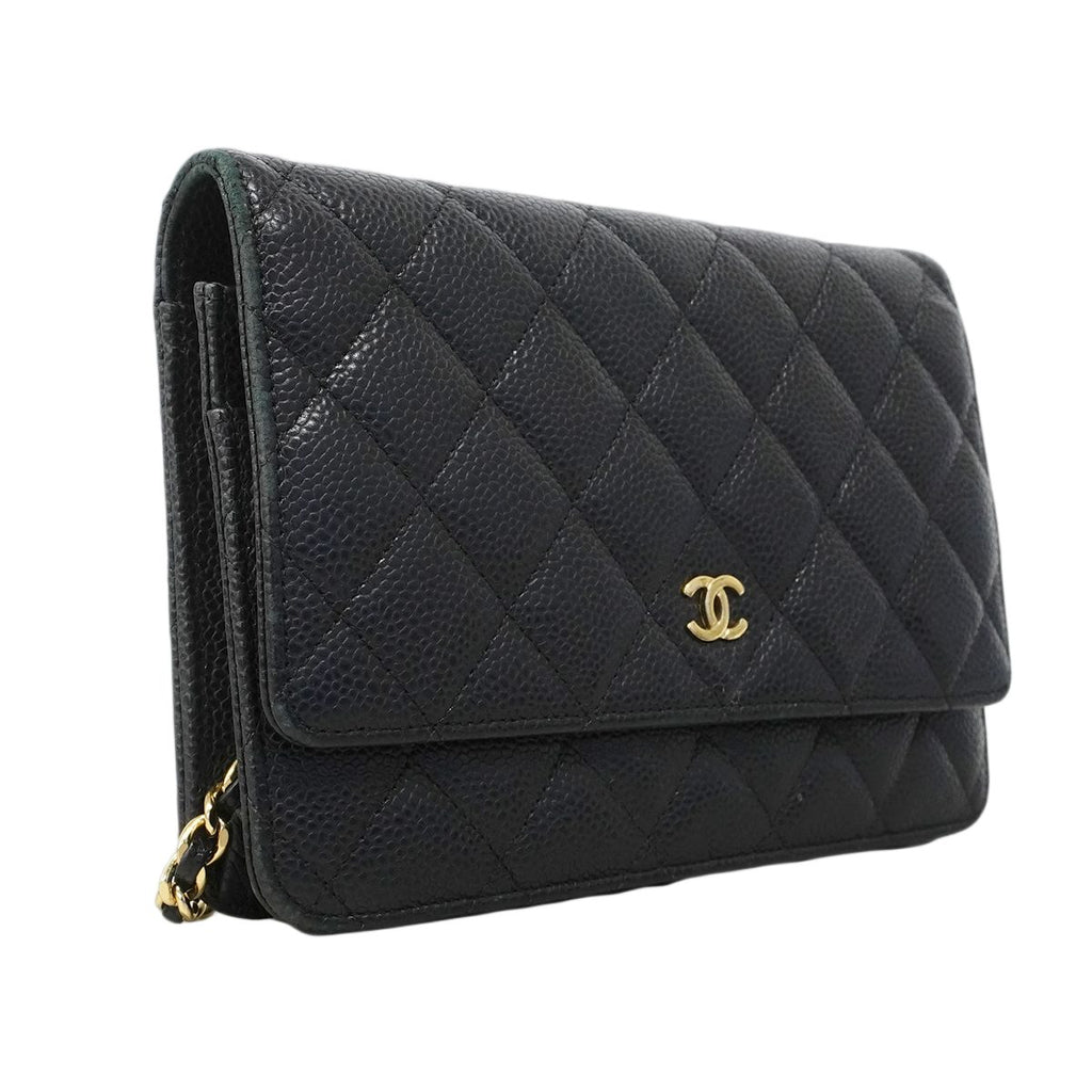 Chanel Shoulder Wallet Quilted Caviar Leather Black Gold — view 2