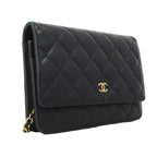 Chanel Shoulder Wallet Quilted Caviar Leather Black Gold — view 2