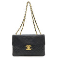Chanel Big Quilted CC Logo Chain Shoulder Bag Leather Black Gold