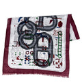 Hermes Scarf Rectangular Prime Shawl Cashmere Silk Gray Red Black