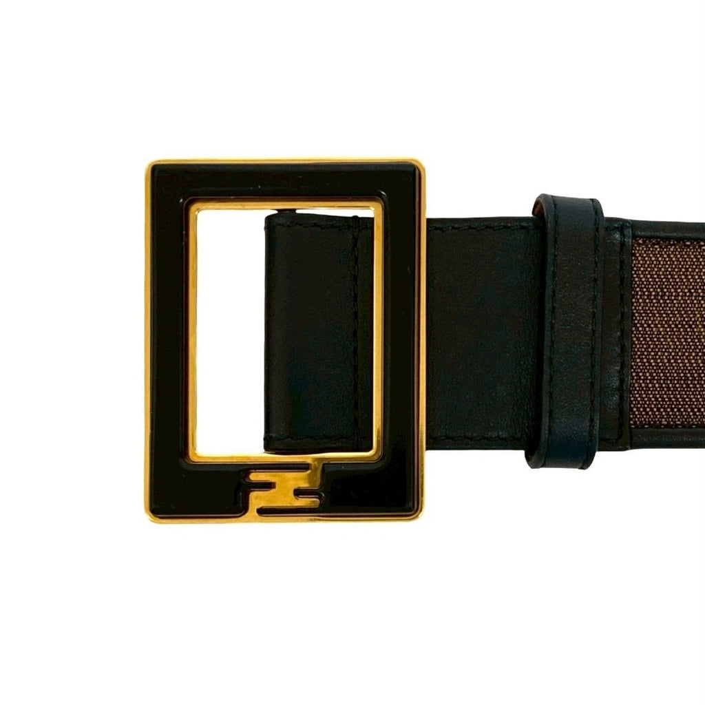 Fendi Pecan Pattern Stripe FF Logo Buckle Canvas Leather Belt — view 2
