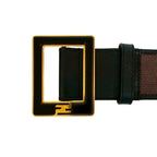 Fendi Pecan Pattern Stripe FF Logo Buckle Canvas Leather Belt — view 2