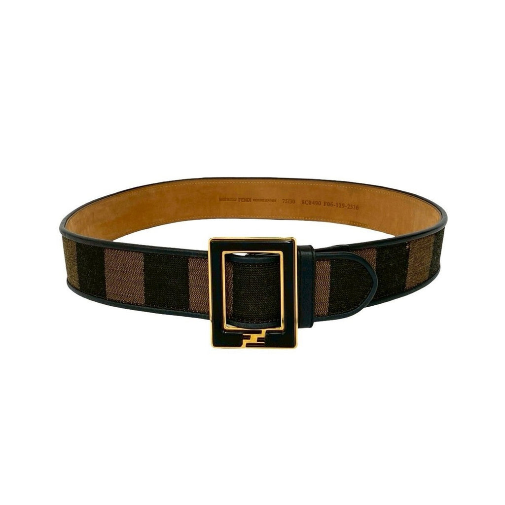 Fendi Pecan Pattern Stripe FF Logo Buckle Canvas Leather Belt — view 4