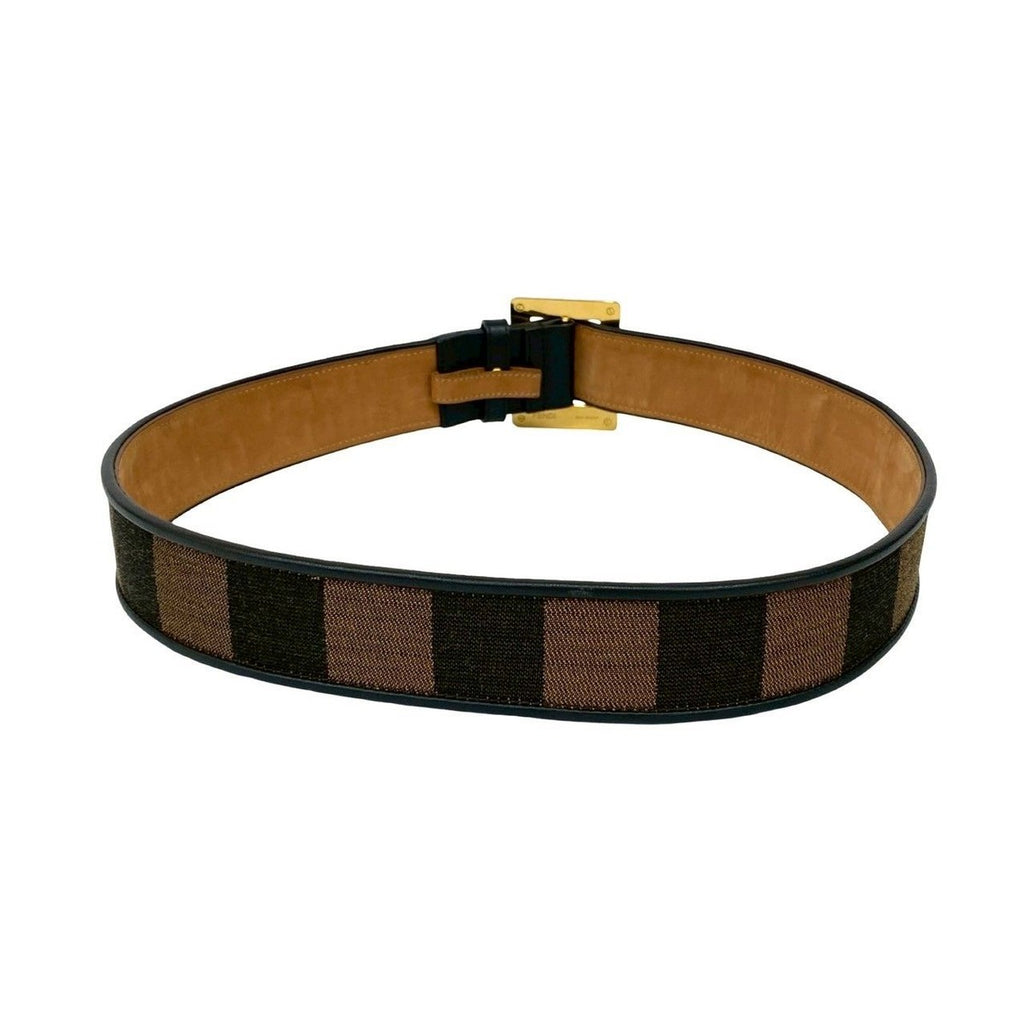 Fendi Pecan Pattern Stripe FF Logo Buckle Canvas Leather Belt — view 5