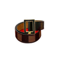 Fendi Pecan Pattern Stripe FF Logo Buckle Canvas Leather Belt