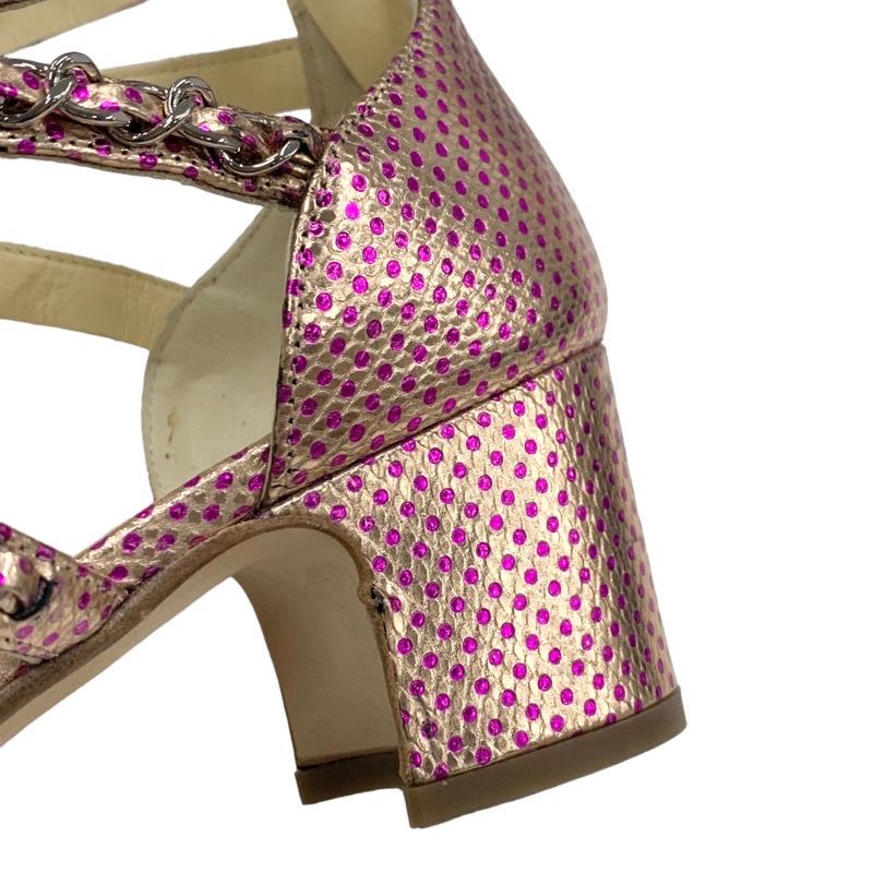 Chanel Sandals Shoes Leather Pink Silver Coco Mark Chain Dot Metallic — view 9