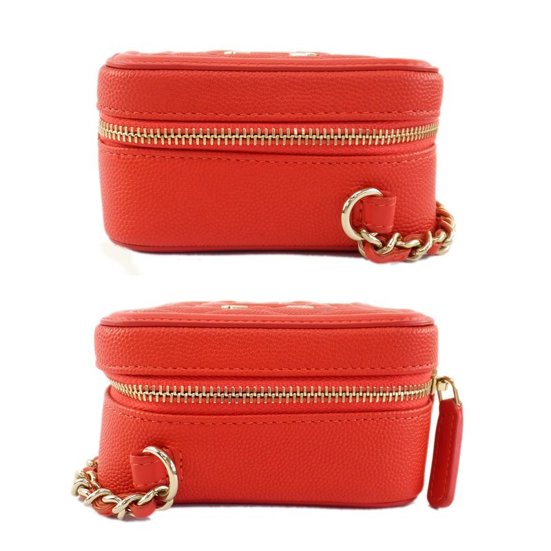 Chanel CC Filigree-mini Chain Shoulder Bag Red Caviar Leather — view 5