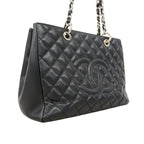 Chanel Chain Tote Quilted Caviar Leather Black Silver — view 2