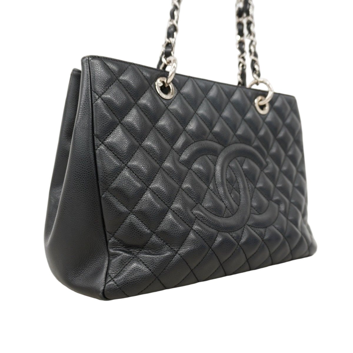 Chanel Chain Tote Quilted Caviar Leather Black Silver — view 2