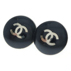 Chanel Round Earrings CC Logo Black Silver