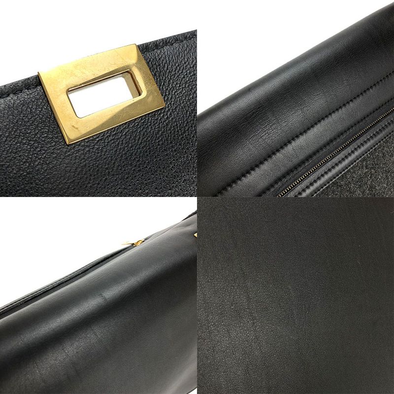 Celine Handbag Trapeze Leather Wool Black Gray — view 5