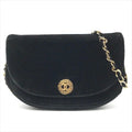 Chanel CC Logo Half Moon Velour Push Lock Chain Shoulder Bag Black