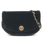 Chanel CC Logo Half Moon Velour Push Lock Chain Shoulder Bag Black