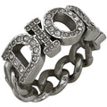 Dior Logo Rhinestone Ring Silver Plated