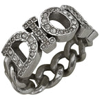 Dior Logo Rhinestone Ring Silver Plated