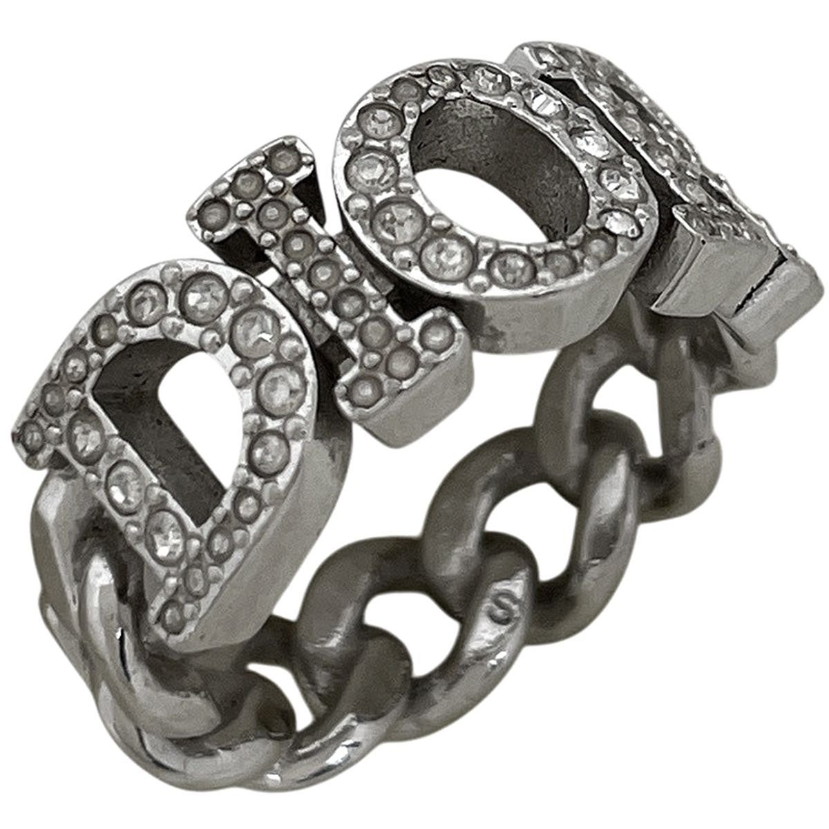 Dior Logo Rhinestone Ring Silver Plated