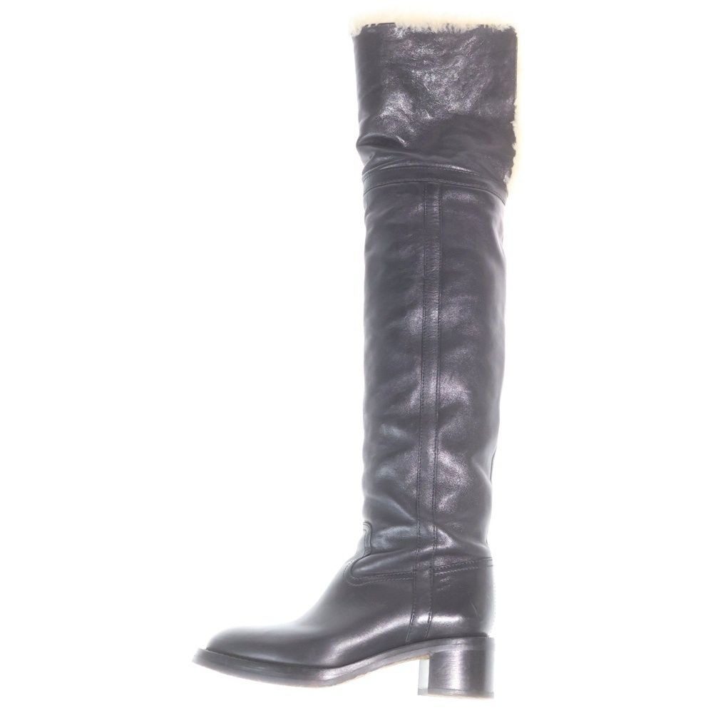 Celine Mouton Leather Shearling Lining Long Boots Black
