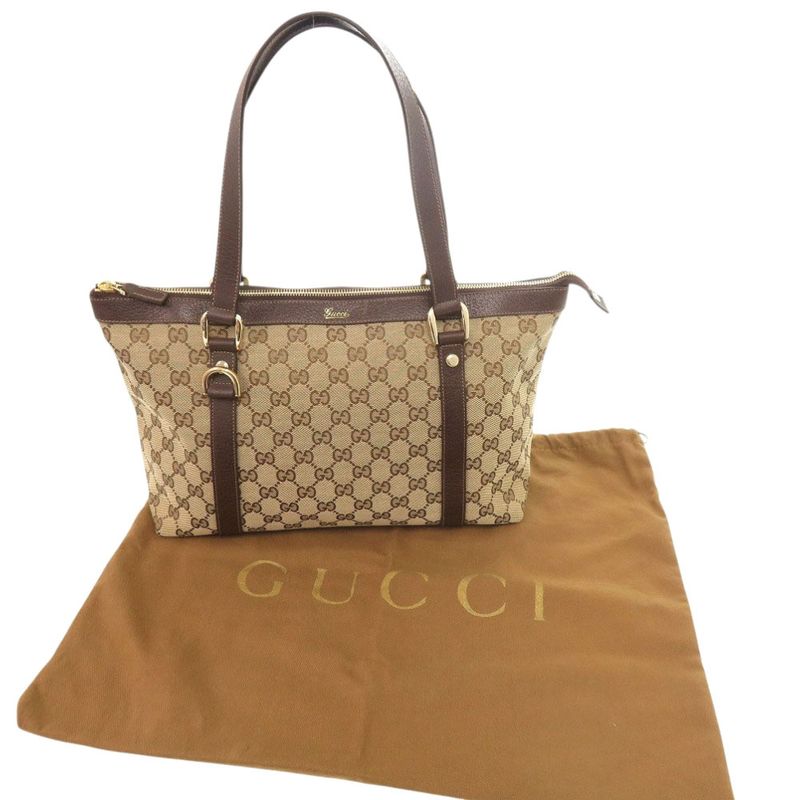 Gucci 02026 GG Canvas Leather Beige Brown Handbag 0416 — view 2