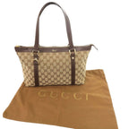 Gucci 02026 GG Canvas Leather Beige Brown Handbag 0416 — view 2