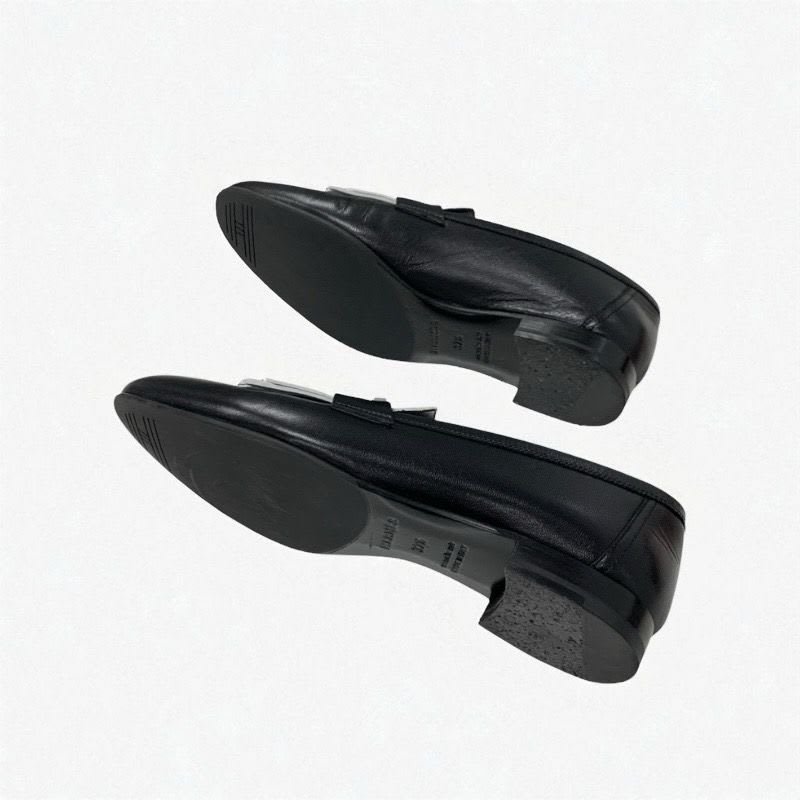 Hermes Royale Loafers Leather Shoes Black White Hhardware Fringe — view 6