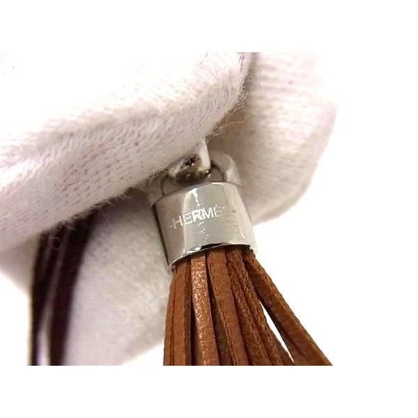 Hermes Cell Pom Agneau Milo Leather Tassel Twill Ring Brown — view 4